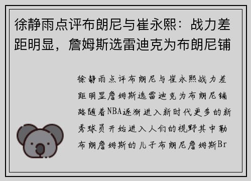 徐静雨点评布朗尼与崔永熙：战力差距明显，詹姆斯选雷迪克为布朗尼铺路